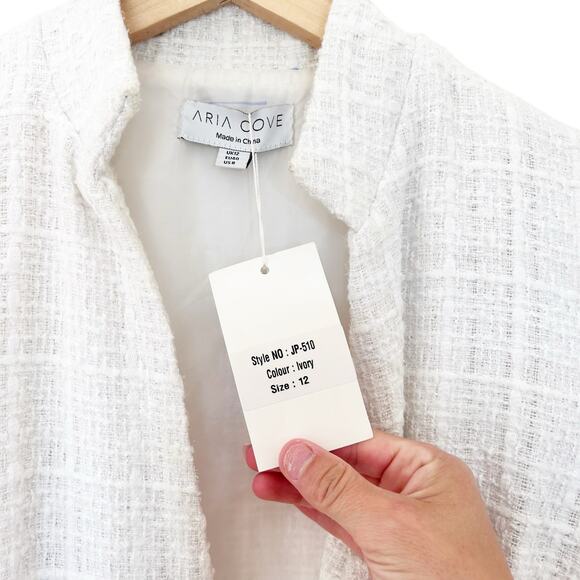 Aria Cove Cream Tweed Long Sleeve Romper Sz 8 - Picture 4 of 5